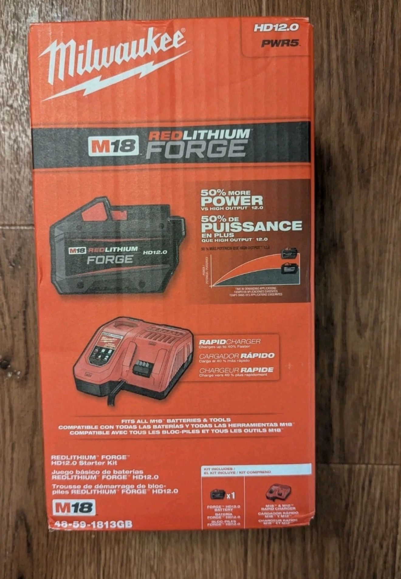 New Milwaukee M18 Red Lithium Forge 12.0 + Rapid Charger Starter Kit 48-59-1813GB