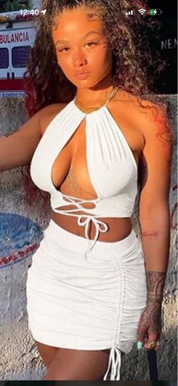 White Halter Crop Top and Mini Skirt Set