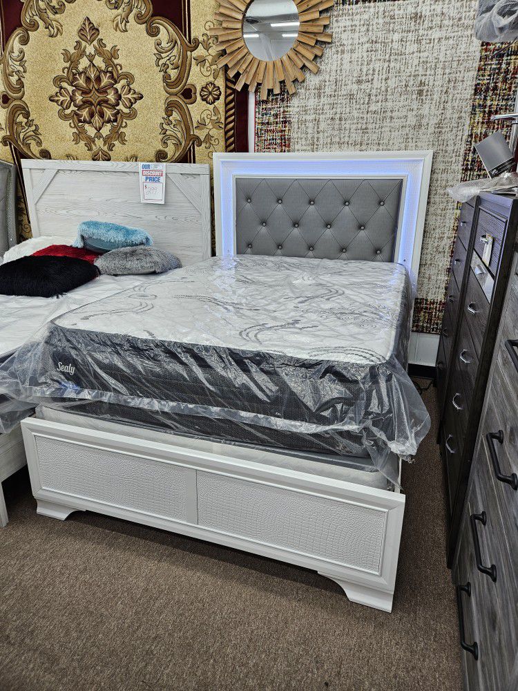Same Day Delivery Setup Service Available B4310 White LED Full Size Bed Frame Special