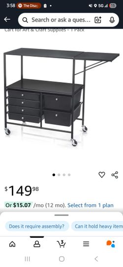 Simply Tidy Essex Black Drawers & Rolling Cart with Tray and Extendable Table