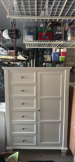 White Tall Dresser / Armoire with Drawers and Cabinet Storage