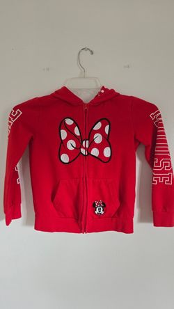 Disney Minnie Mouse Girls Size 7/8 Red Zip Hoodie Bow Ears
