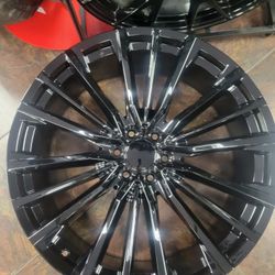 26" 26x10 6x139.7 Gloss Black Wheels Tires 305/30-26 Chevy Tahoe SABURBAN Silverado GMC Yukon Sierra Denali Cadillac