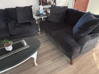 Living Spaces Slate Gray Velvet Couch & Loveseat Set