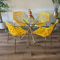 Yellow Gold Modern Glass Dining Set 