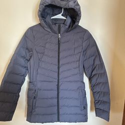 Women’s Gray/blue Hooded Puffer Jacket (small)