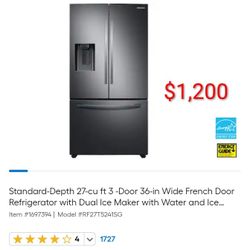 SAMSUNG FINGERPRINT RESISTANT BLACK STAINLESS STEEL REFRIGERATOR