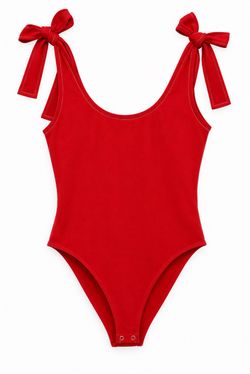Red Tie-Shoulder Bodysuit forever21 size M