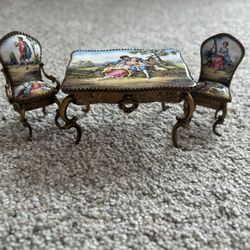 Austrian gilt and enamel miniature table and chairs