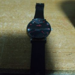 Black With Red Faced Watch Nylon Band Stainless Steel New