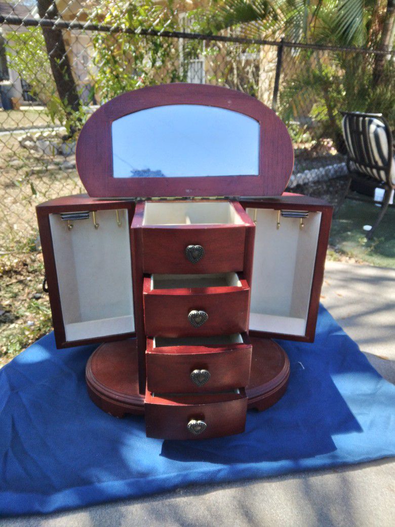Vintage Mele SOLID Wood Double Door Armoir Style Jewelry  Box
