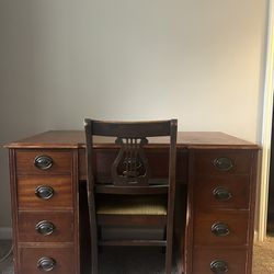 Vintage Mahogany Wood Double Pedestal Desk