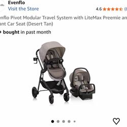 Evenflo pivot stroller with car seat, bassinet and base
