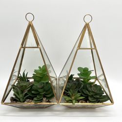 2 Decorative Artificial Succulents in Hanging Glass