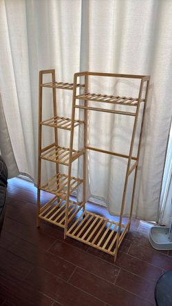 Bamboo Clothing Rack with Shelves