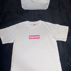 Supreme Pink on White Box Logo Print Tee Short Sleeve Men's Size S New 