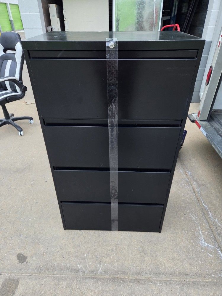 4-Drawer Black Lateral Filing Cabinet — Heavy Duty Metal Storage