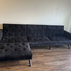 🖤 Black Velvet Sectional Sofa Bed – Must Go TONIGHT!