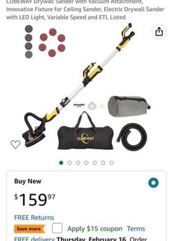 CUBEWAY Drywall Sander with Vacuum Attachment, Innovative Fixture for Ceiling Sander, Electric Drywa