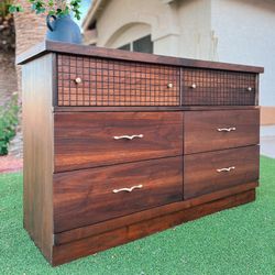 Dark Solid Walnut Wood Mid Century Modern 6-Drawer Dresser Wardrobe