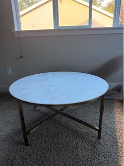 Marble Round Coffee Table with Gold Cross Base