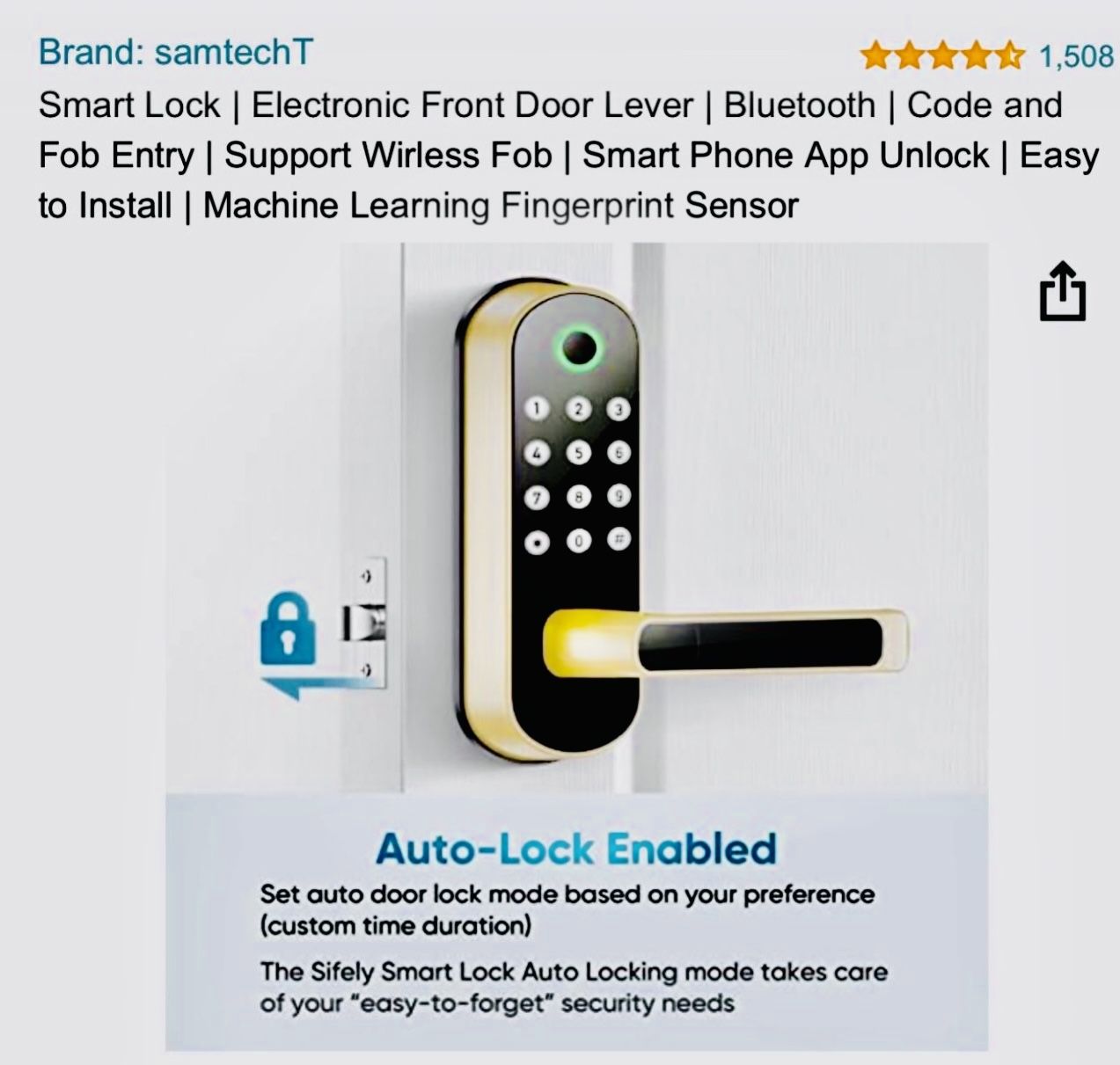NEW Amazing High End Door Smart Lock WiFi and Bluetooth with Fingerprint, Code, and Wireless Fob access