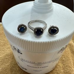 Platinum Sapphire And Diamonds Ring . 14k Gold And Diamonds Sapphire Earrings 