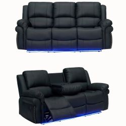Sofá Reclinable De 3 Plasas Color Negro "New!//Recliner Sofa Black Color "New!