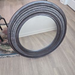 Brown Woodlike Circular Mirror