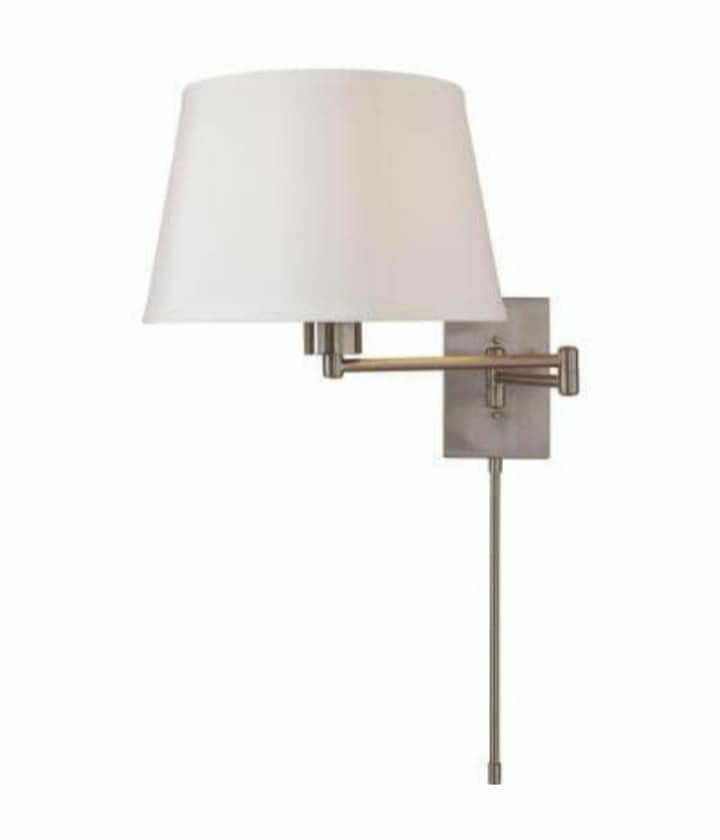 Hampton Bay Hutchinson 1-Light Brushed Nickel Swing Arm Sconce with White Fabric Shade
