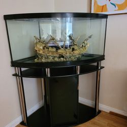 Aquarium, Fish Tank 75 Gallon Corner Tank, Stand, Filter