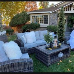 Gray Comfort Luxury Outdoor Set Of 4👉 Sofa, 2 Chair, Aluminum Tabletop Coffee Table 🌟 Brand New 💯 In Stock✅