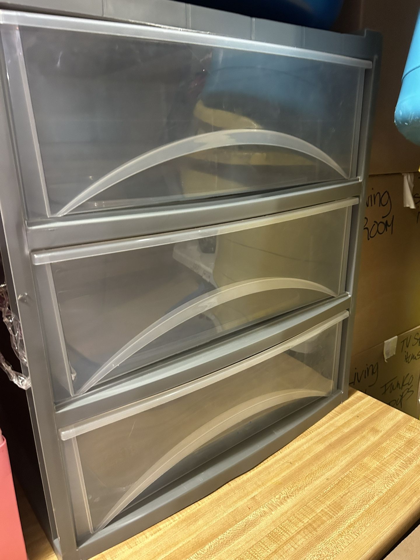 Grey Plastic Drawers $10