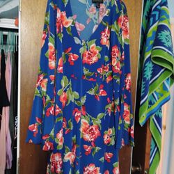 Blue w/Red Flowers Dress