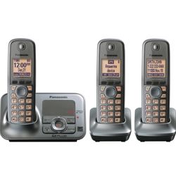 Panasonic KX-TG4131 DECT 6.0 Cordless Phone with Answering System, Metallic Gray, 3 Handsets