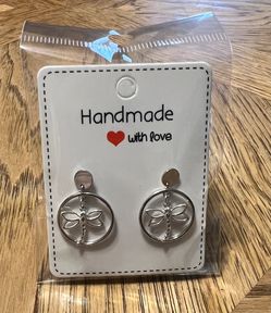 Handmade Silver Dragonfly Hoop Earrings