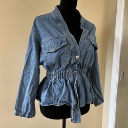 Drop Shoulder Denim Jacket Coat Trench Cardigan Blouse Loose Slim Waist