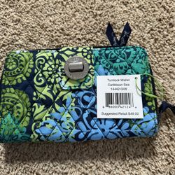 VERA BRADLEY Turnlock & Zip Around Wallet - Caribbean Sea - Navy - New with Tag