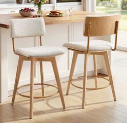 26" Modern Counter Bar Stools Swivel, Set of 2, Linen Fabric Modern Upholstered Kitchen Island Tall Chairs with Back, Padded Cushion Seat, Linen Fabri