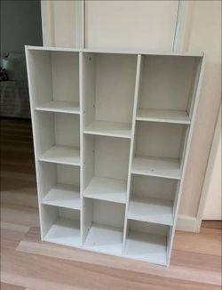 White Wood Cubby Bookshelf Storage Unit