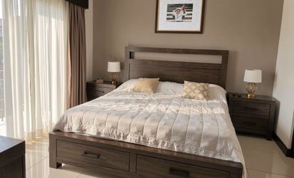 Dark Wood King Bed Frame with Storage Drawers