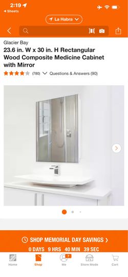 Glacier Bay 23.6 in. W × 30 in. H Rectangular Wood Composite Medicine Cabinet with Mirror