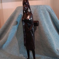 Beautiful 13" Tall  Made In Kenya Dark Brown Wooden Statue 