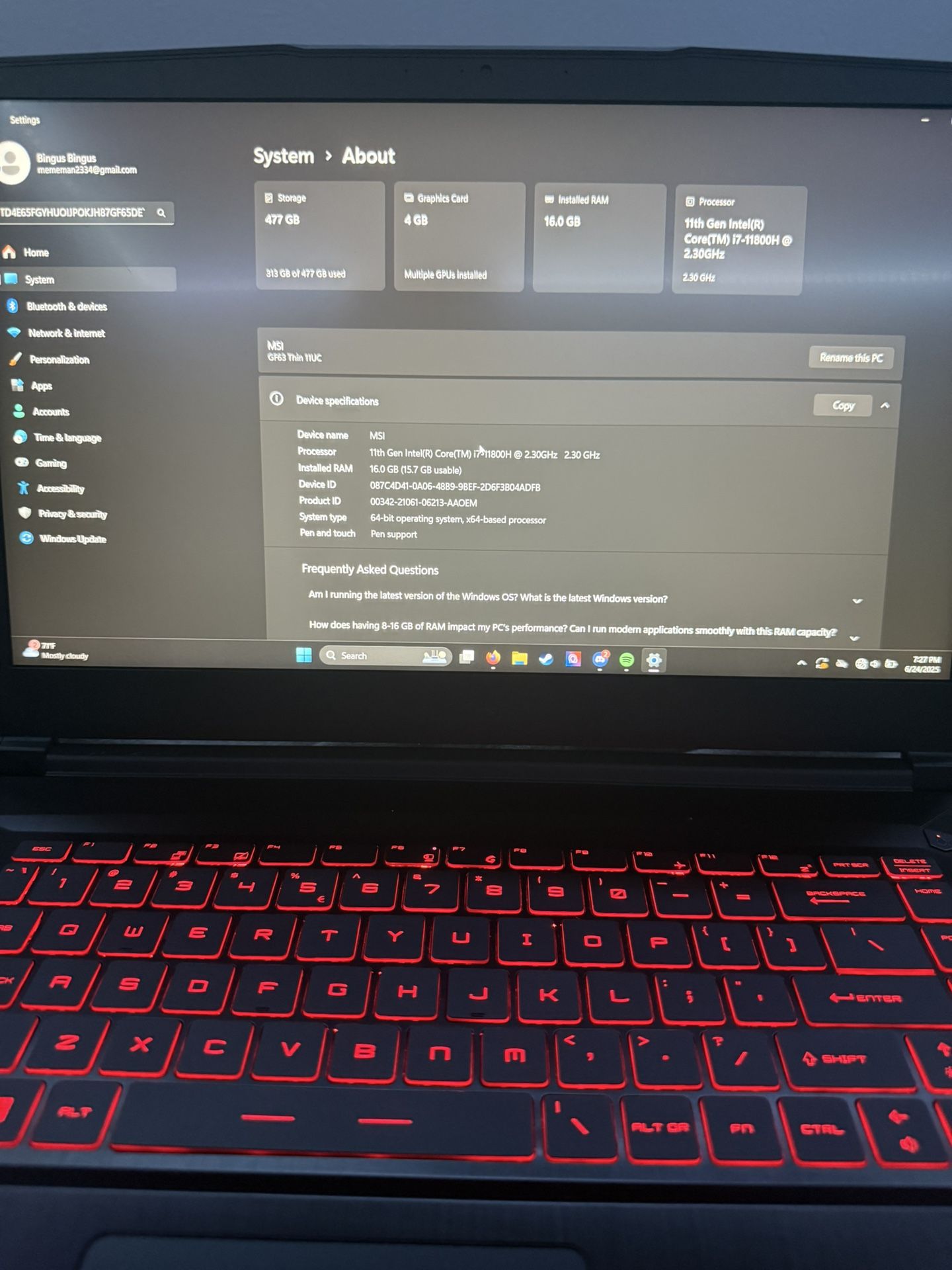 MSI gaming Laptop, RTX 3050