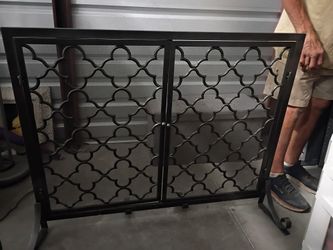 Black Metal Fireplace Screen with Doors