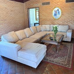 Large Suede Light Tan Sectional W/ Chaise 