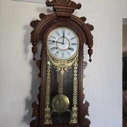 Victorian Style Carved Oak Wall Clock 20th Century