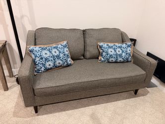 Gray Herringbone Fabric Loveseat Sofa