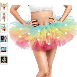 Adult Tutu Skirt,Tulle Tutu Skirt for Women with LED Neon 5 Layers Tulle Ballet Skirts for Party Dance