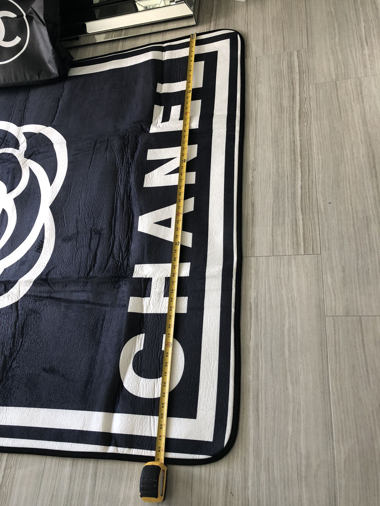 Black White Logo Chanel Rug Home Decor - Storealimie - Medium